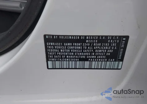 2016 Volkswagen Jetta 1.8T Sport из США, поврежденный, VIN 3VWD17AJ3GM228366